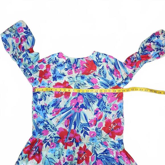 Pappagallo Womens Size S Floral Print Blouse Green Pink Blue - Picture 10 of 10